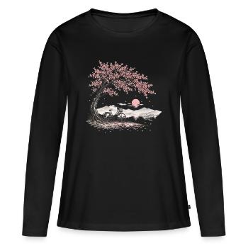Kirschblüte Kirschbaum Fahrrad Hollandrad Japan - Frauen Premium Bio Langarmshirt - Schwarz - Vorne - Julia (174cm)
