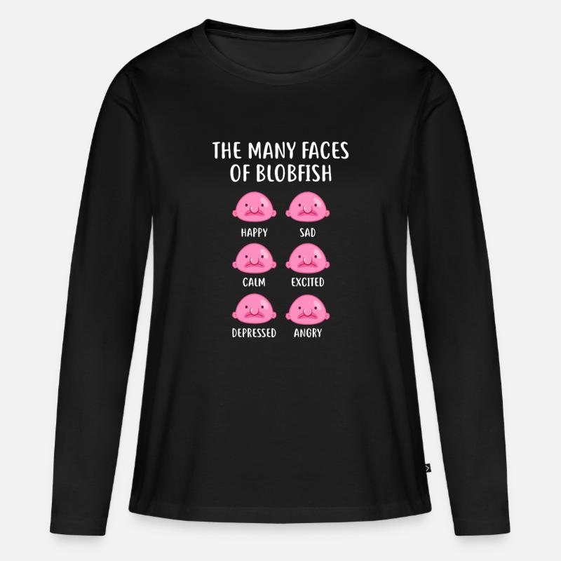 Blobfish Emotionsgitter-Tee-Kunst - Frauen Premium Bio Langarmshirt - Schwarz