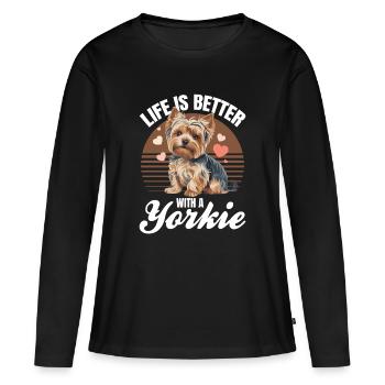 Yorkshire Terrier Yorkshire Race de chien Yorkshire - T-shirt manches longues Premium bio Femme - noir - Devant - Julia (174cm)