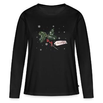 Zweig Christmas Holly mit roten Beeren - Frauen Premium Bio Langarmshirt - Schwarz - Vorne - Julia (174cm)