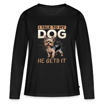Yorkshire Terrier Yorkshire Race de chien Yorkshire - T-shirt manches longues Premium bio Femme - noir - Devant - Julia (174cm)