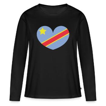 Kongo-Herzflagge - Frauen Premium Bio Langarmshirt - Schwarz - Vorne - Julia (174cm)