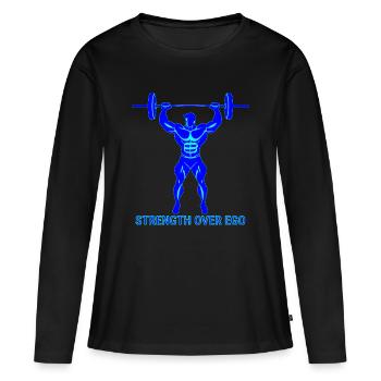 La force avant l’ego - Musculation et powerlifting - T-shirt manches longues Premium bio Femme - noir - Devant - Julia (174cm)