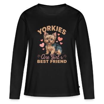 Yorkshire Terrier Yorkshire Race de chien Yorkshire - T-shirt manches longues Premium bio Femme - noir - Devant - Julia (174cm)