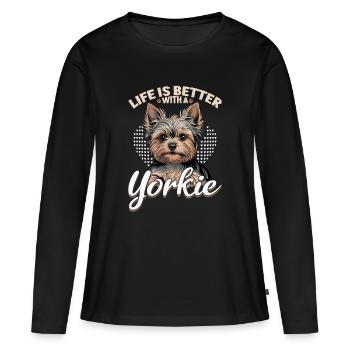 Yorkshire Terrier Yorkshire Race de chien Yorkshire - T-shirt manches longues Premium bio Femme - noir - Devant - Julia (174cm)
