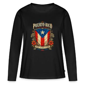 Puerto Rico Vintage Shield - Frauen Premium Bio Langarmshirt - Schwarz - Vorne - Julia (174cm)