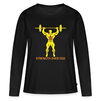 La force avant l’ego - Musculation et powerlifting - T-shirt manches longues Premium bio Femme - noir - Devant - Julia (174cm)
