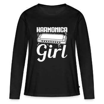 Harmonica Musican Girl Harmonica - Frauen Premium Bio Langarmshirt - Schwarz - Vorne - Julia (174cm)