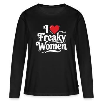 J’ai le cœur des femmes freaky (Tee des femmes un peu déjantées) - T-shirt manches longues Premium bio Femme - noir - Devant - Julia (174cm)