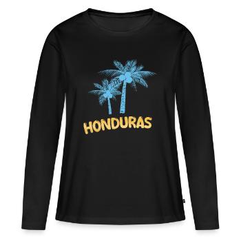 Honduras als Palmen - Frauen Premium Bio Langarmshirt - Schwarz - Vorne - Julia (174cm)