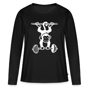 Puissance des primates - Haltérophilie singe (Blanc) - T-shirt manches longues Premium bio Femme - noir - Devant - Julia (174cm)