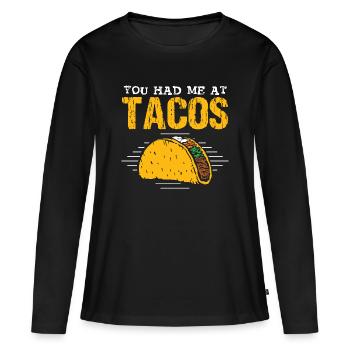Tu m’as eu chez Tacos Taco Lovers Taco - T-shirt manches longues Premium bio Femme - noir - Devant - Julia (174cm)