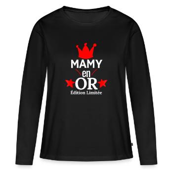 Mamy en OR Édition Limitée - T-shirt manches longues Premium bio Femme - noir - Devant - Julia (174cm)