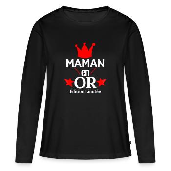 Maman en Or Edition Limitée - T-shirt manches longues Premium bio Femme - noir - Devant - Julia (174cm)