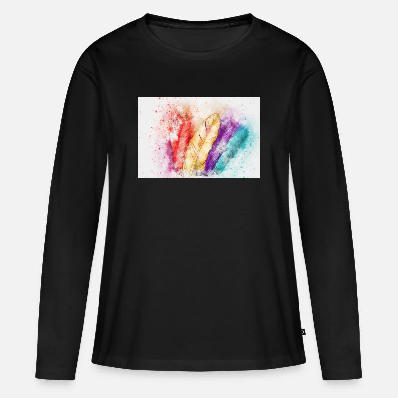 Bunte Federenkunst - Frauen Premium Bio Langarmshirt - Schwarz