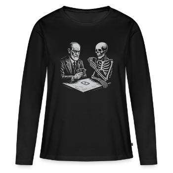 T-shirt de cartes de Sigmund Freud avec la mort - T-shirt manches longues Premium bio Femme - noir - Devant - Julia (174cm)