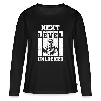 Niveau suivant débloqué - T-shirt manches longues Premium bio Femme - noir - Devant - Julia (174cm)