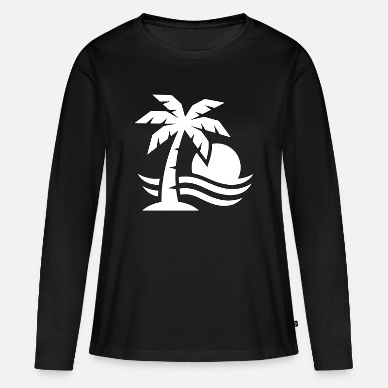 Palme Strand Sonne - Frauen Premium Bio Langarmshirt - Schwarz