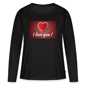 Je t’aime - Affiche avec cœur - T-shirt manches longues Premium bio Femme - noir - Devant - Julia (174cm)
