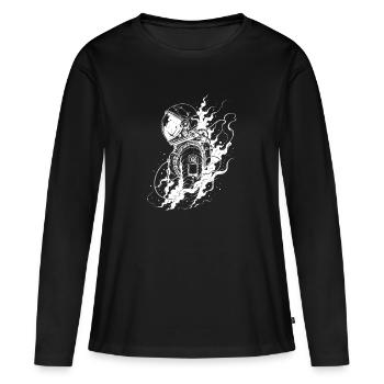 Astronaute entre la poussière d’étoiles et l’éternité - T-shirt manches longues Premium bio Femme - noir - Devant - Julia (174cm)