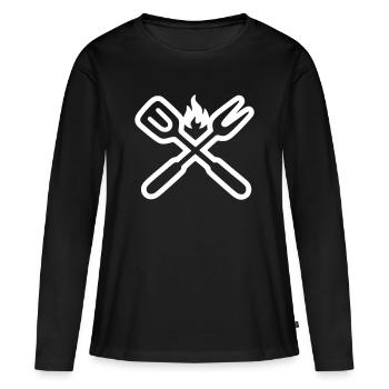 Grillbesteck Outline Grillmeister BBQ Crew - Frauen Premium Bio Langarmshirt - Schwarz - Vorne - Julia (174cm)