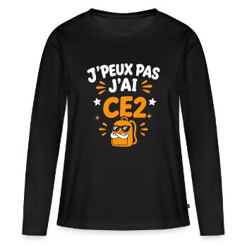 J'peux pas j'ai CE2 - T-shirt manches longues Premium bio Femme - noir - Devant - Julia (174cm)