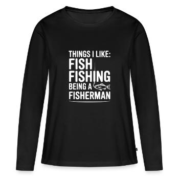 Choses que j’aime : pêcher au poisson Être pêcheur - T-shirt manches longues Premium bio Femme - noir - Devant - Julia (174cm)