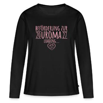 Promotion au grade d’arrière-grand-mère 2027 – grossesse - T-shirt manches longues Premium bio Femme - noir - Devant - Julia (174cm)