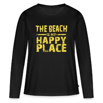 La plage est mon endroit heureux - T-shirt manches longues Premium bio Femme - noir - Devant - Julia (174cm)
