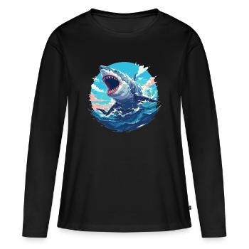 Grand requin blanc Grand requin blanc - T-shirt manches longues Premium bio Femme - noir - Devant - Julia (174cm)