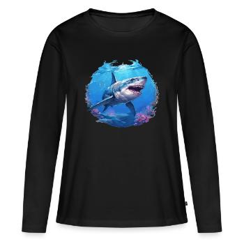 Grand requin blanc Grand requin blanc - T-shirt manches longues Premium bio Femme - noir - Devant - Julia (174cm)