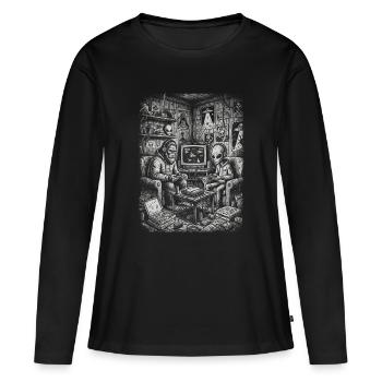 Des extraterrestres au Bigfoot Gamer rétro - T-shirt manches longues Premium bio Femme - noir - Devant - Julia (174cm)