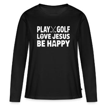Joue au golf Aime Jésus Sois heureux Golfeur chrétien - T-shirt manches longues Premium bio Femme - noir - Devant - Julia (174cm)