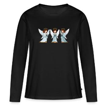 Anges Célestes Triples en Prière - T-shirt manches longues Premium bio Femme - noir - Devant - Julia (174cm)