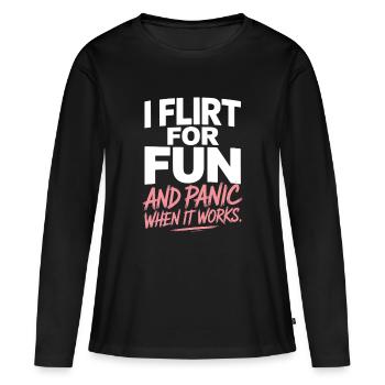 Je flirte pour le plaisir Rencontres Flirt Anmachspruch célibataire - T-shirt manches longues Premium bio Femme - noir - Devant - Julia (174cm)