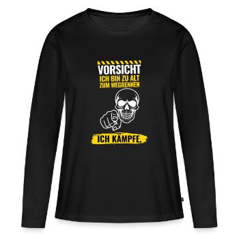 Vorsicht Ich bin zu alt zum Wegrennen - Frauen Premium Bio Langarmshirt - Schwarz - Vorne - Julia (174cm)