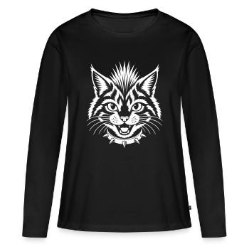 Punk Cat with Studded Collar Motif - Women's Premium Organic Long Sleeve Shirt - black - Front - Julia (174cm)