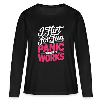 Je flirte pour le plaisir Rencontres Flirt Anmachspruch célibataire - T-shirt manches longues Premium bio Femme - noir - Devant - Julia (174cm)
