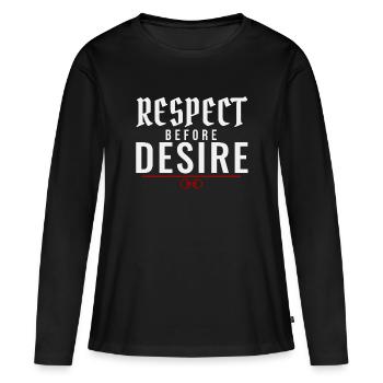 Le respect avant le désir – Pouvoir échange de valeurs - T-shirt manches longues Premium bio Femme - noir - Devant - Julia (174cm)
