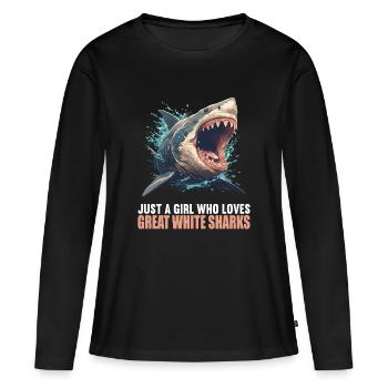Grand requin blanc Grand requin blanc - T-shirt manches longues Premium bio Femme - noir - Devant - Julia (174cm)