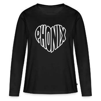 Silhouette en forme de phénix en lettres en forme de cœur - T-shirt manches longues Premium bio Femme - noir - Devant - Julia (174cm)