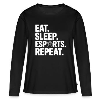 Iss. Schlaf. Esports. Wiederholen. - Frauen Premium Bio Langarmshirt - Schwarz - Vorne - Julia (174cm)