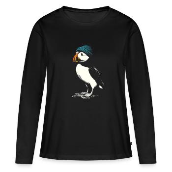 Puffin mit Mütze - Frauen Premium Bio Langarmshirt - Schwarz - Vorne - Julia (174cm)