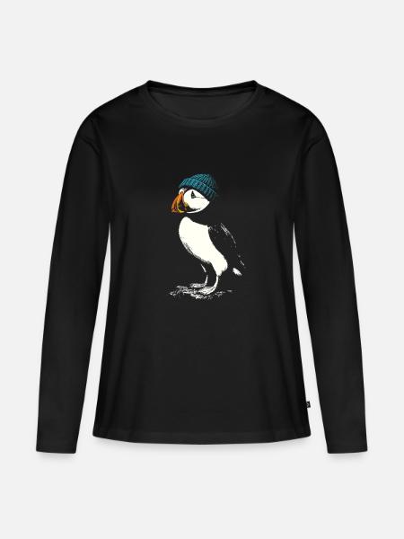 Puffin mit Mütze - Frauen Premium Bio Langarmshirt - Schwarz