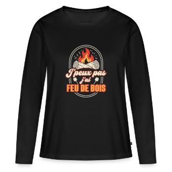 Feu de Bois en Rires et Marshmallows - T-shirt manches longues Premium bio Femme - noir - Devant - Julia (174cm)