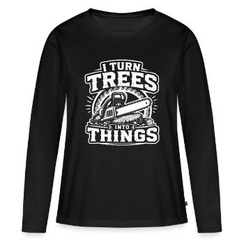 Je transforme les arbres en objets de charpentier forestier bûcheron - T-shirt manches longues Premium bio Femme - noir - Devant - Julia (174cm)