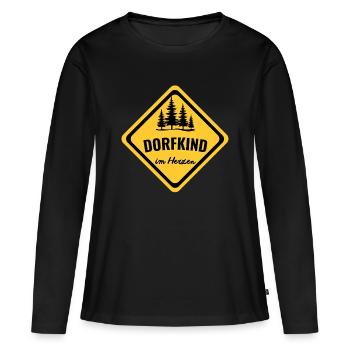 Dorfkind im Herzen – Heimat auf dem Land - Frauen Premium Bio Langarmshirt - Schwarz - Vorne - Julia (174cm)