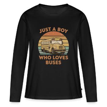 Boy Loves Buses – Design rétro de bus - T-shirt manches longues Premium bio Femme - noir - Devant - Julia (174cm)
