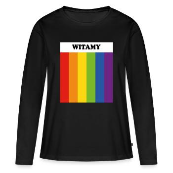 LGBT-Willkommen in polnischer Pride-Regenbogenflagge - Frauen Premium Bio Langarmshirt - Schwarz - Vorne - Julia (174cm)