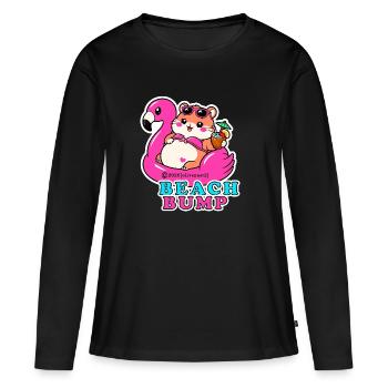 Strandbauch, Sommerschwangerschaft, Flamingo-Aufkleber, Spaß - Frauen Premium Bio Langarmshirt - Schwarz - Vorne - Julia (174cm)